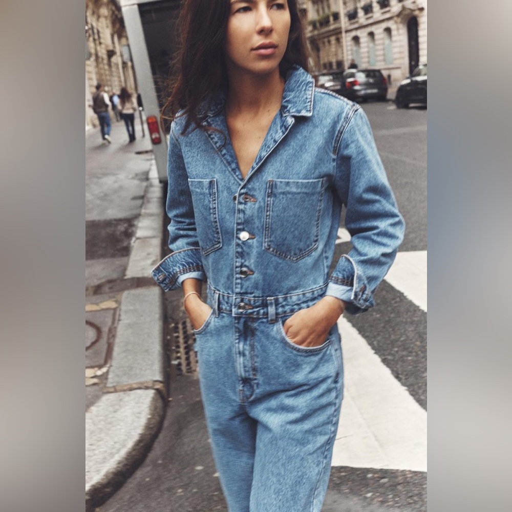 Zara LONG SLEEVE DENIM JUMPSUIT Medium - Picture 3 of 8